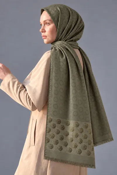 Haki 70x180 Cm Luna Premium Jakarlı Pamuk Şal 494096