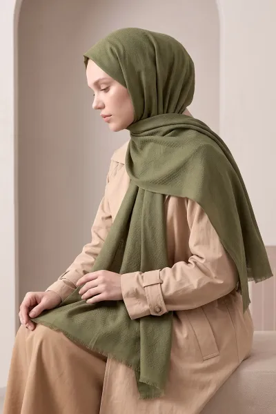 Haki 70x180 Cm Mimoza Premium Jakarlı Pamuk Şal 494024