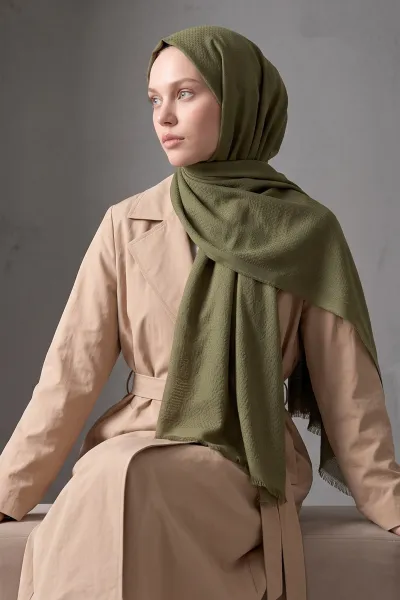 Haki 70x180 Cm Mimoza Premium Jakarlı Pamuk Şal 494024