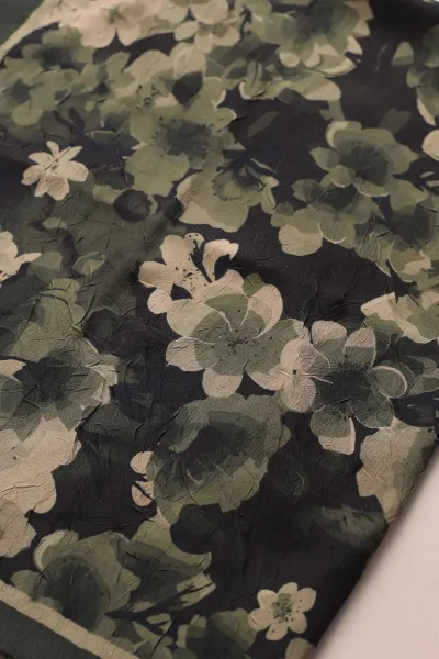 Haki 75x180 Cm Our Fashion Dijital Baskılı Desenli Bambu Kraş Şal 408694