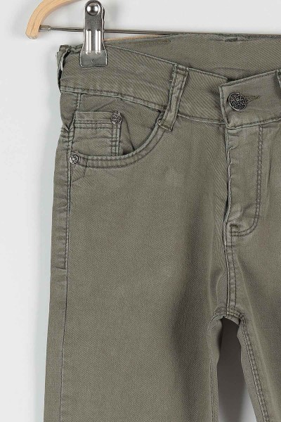 Haki (8-12 Yaş) A Nakışlı Fermuarlı Erkek Çocuk Pantolon 172560