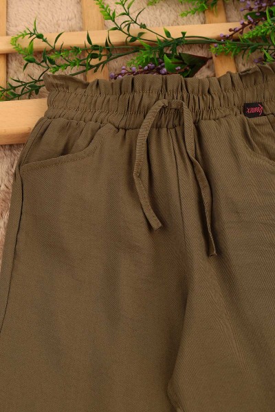 Haki (8-12 Yaş) Bağcıklı Paça Lastikli Kız Çocuk Pantolon 161535