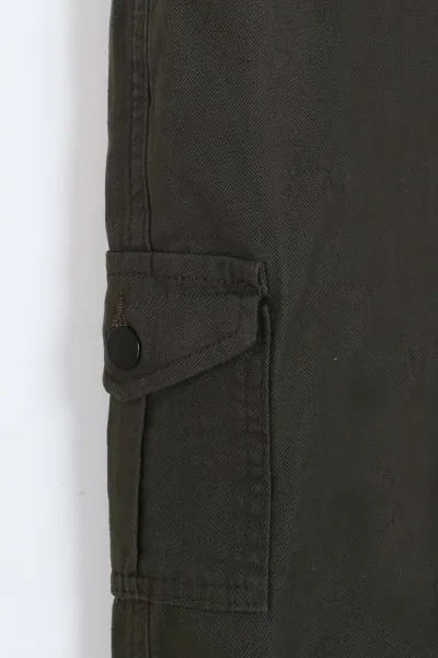 Haki (8-12 Yaş ) Kargo Cepli Paça Lastikli Erkek Çocuk Keten Pantolon 328571