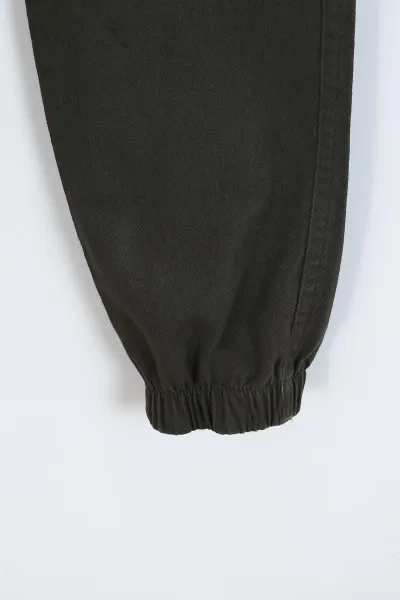 Haki (8-12 Yaş ) Kargo Cepli Paça Lastikli Erkek Çocuk Keten Pantolon 328571
