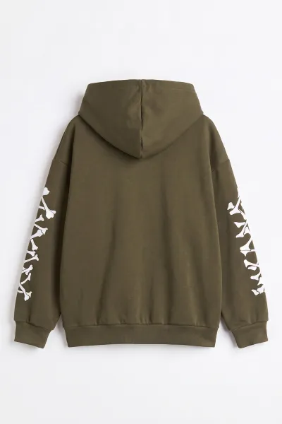 Haki (9-16 Yaş) Kapüşonlu İçi Şardonlu Erkek Çocuk Sweatshirt 500009
