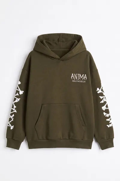 Haki (9-16 Yaş) Kapüşonlu İçi Şardonlu Erkek Çocuk Sweatshirt 500009