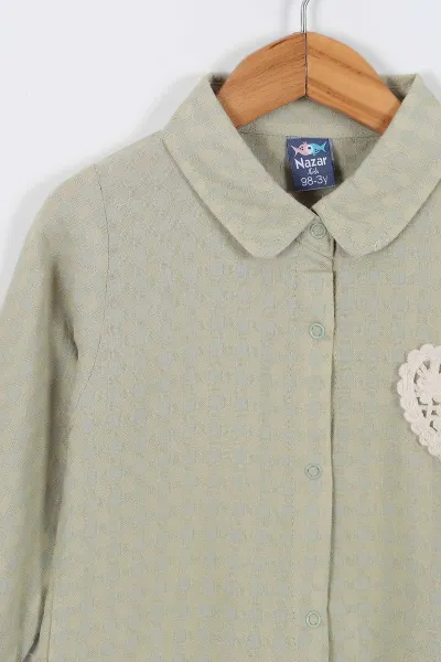Haki (9-24 Ay) Kalp  Nakışlı Keten Pantolonlu Kız Bebek 2'li Takım 335474