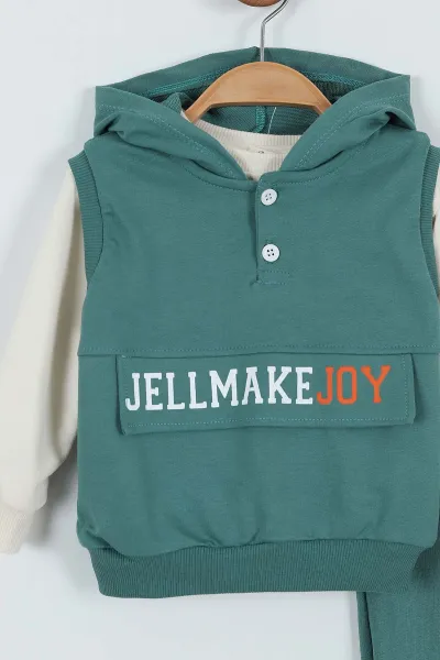 Haki (9-24 Ay)Kolsuz Kapüşonlu Sweatshirtlü Erkek Bebek Takım 345274