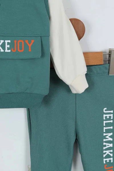 Haki (9-24 Ay)Kolsuz Kapüşonlu Sweatshirtlü Erkek Bebek Takım 345274