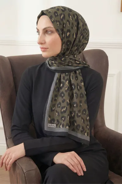 Haki 90x90 Cm Dijital Baskılı Desenli Tülbent Eşarp 428614