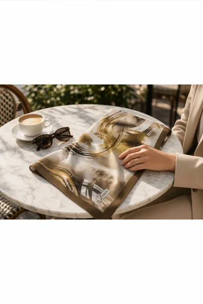 Haki 90x90 Cm Dijital Baskılı Eddy Desen Soft Eşarp 498501