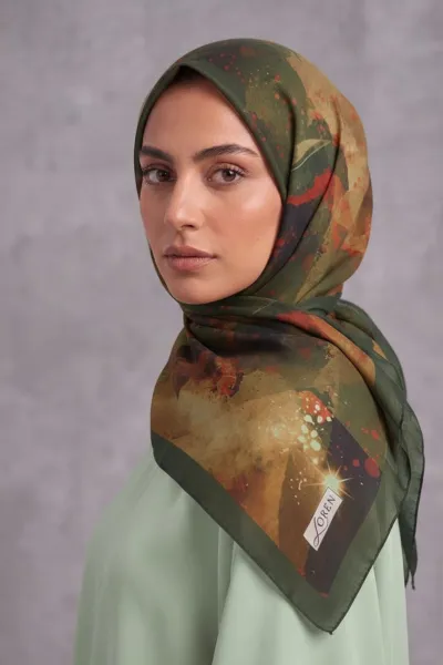 Haki 90x90 Cm Dijital Baskılı Nova Desen Soft Eşarp 498612