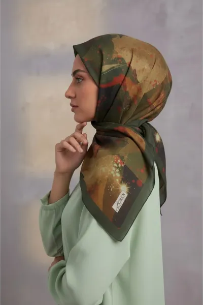 Haki 90x90 Cm Dijital Baskılı Nova Desen Soft Eşarp 498612