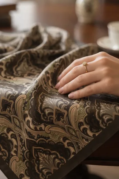 Haki 90x90 Cm Dijital Baskılı Paisley Desen Kutulu Twill Eşarp 501065
