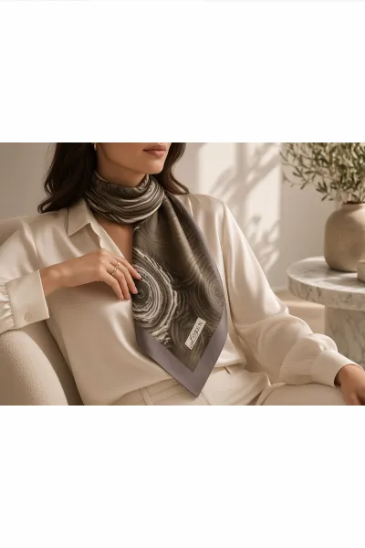 Haki 90x90 Cm Dijital Baskılı Rosetta Desen Soft Eşarp 498596