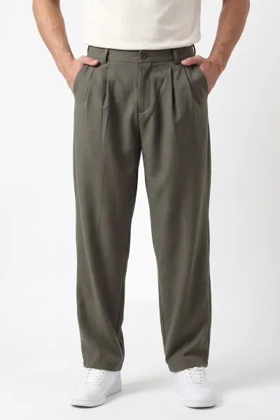 haki-baggy-cift-pile-detayli-bel-arkasi-lastikli-erkek-kumas-pantolon-449746