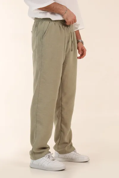 Haki Baggy Keten Bel Lastikli Erkek Eşofman Altı 364075