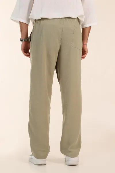 Haki Baggy Keten Bel Lastikli Erkek Eşofman Altı 364075
