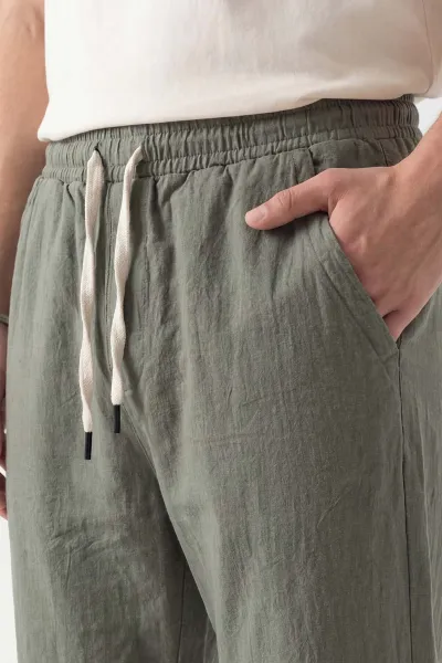 Haki Baggy Yıkamalı Belden Bağlamalı Erkek Pantolon 450168
