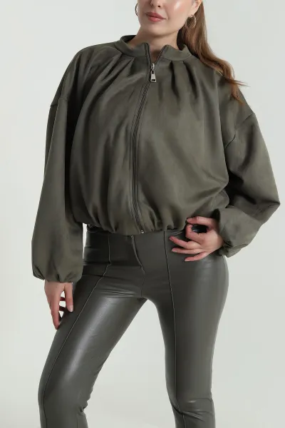 Haki Balon Bomber Kadın Süet Mont 484000
