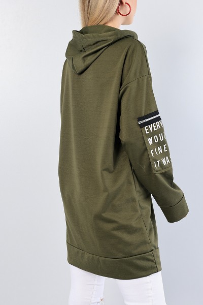 Haki Baskılı Kapüşonlu Sweat Tunik 76498