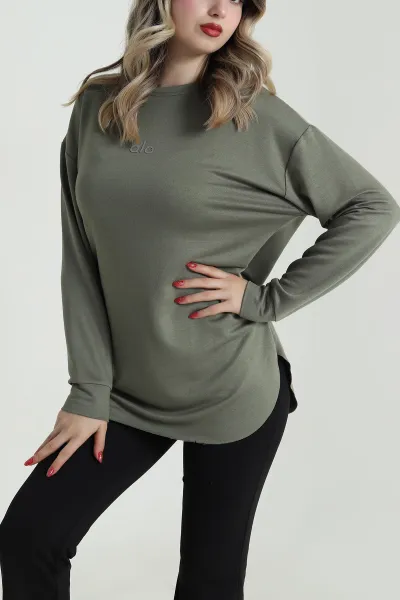 Haki Baskılı Kristal Kadın Sweat Tunik 485136