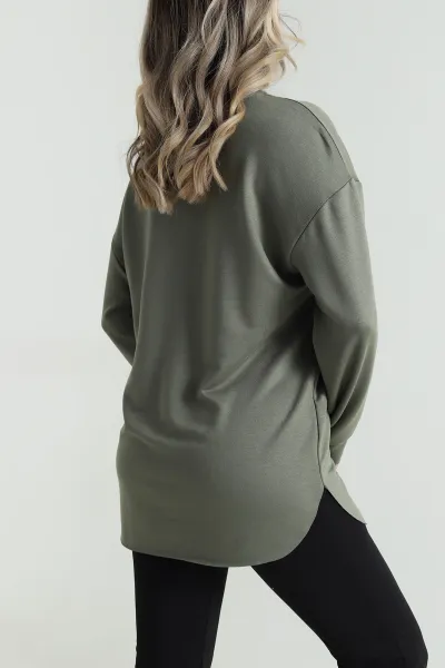 Haki Baskılı Kristal Kadın Sweat Tunik 485146