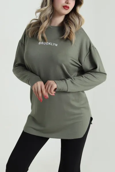 Haki Baskılı Kristal Kadın Sweat Tunik 485146