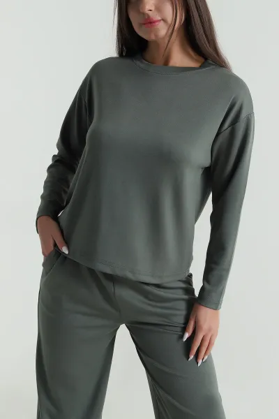 Haki Bel Lastikli Modal Kadın İkili Takım 487448