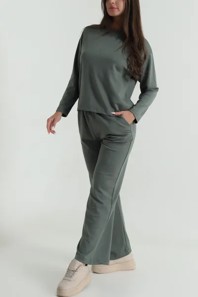 Haki Bel Lastikli Modal Kadın İkili Takım 487448