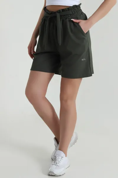 Haki Bel Lastikli Modal Kadın Şort 458804