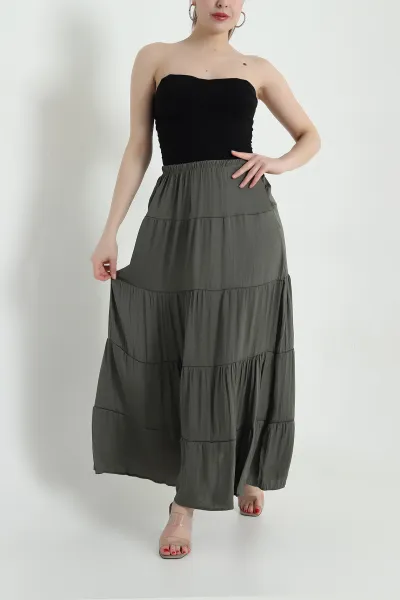 Haki Bel Lastikli Tencel Viskoz Kadın Etek 442396