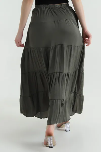 Haki Bel Lastikli Tencel Viskoz Kadın Etek 442396