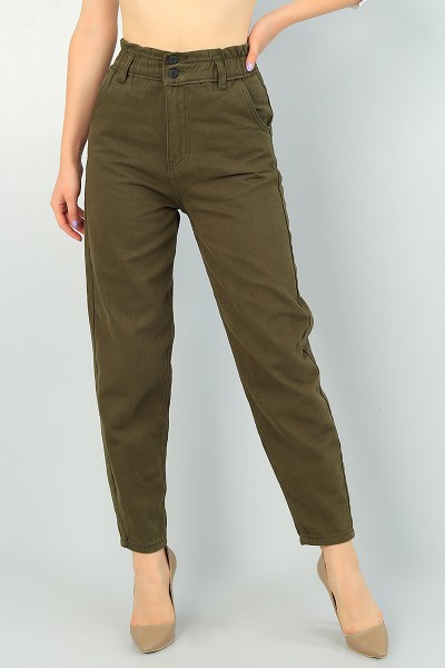 Haki Beli Lastikli Bayan Mom Kot Pantolon 73085