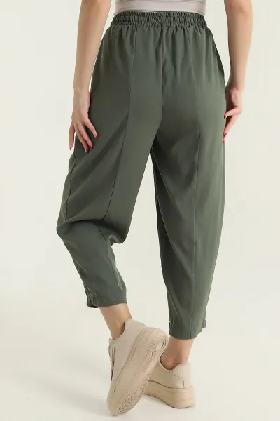 Haki Beli Lastikli Diagonel Kadın Şalvar Pantolon 433277