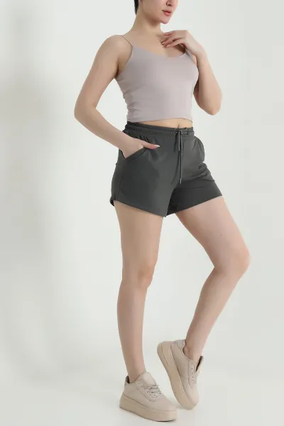Haki Beli Lastikli Modal Kadın Şort 461566