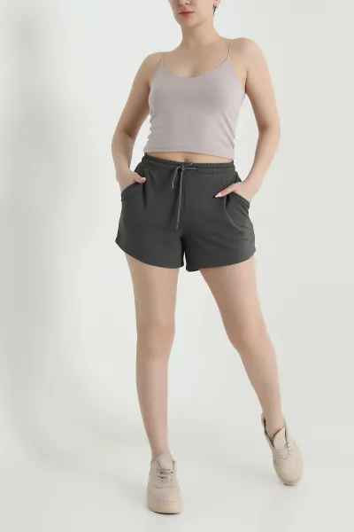 Haki Beli Lastikli Modal Kadın Şort 461566