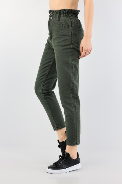 Haki Beli Lastikli Mom Bayan Kot Pantolon 88600