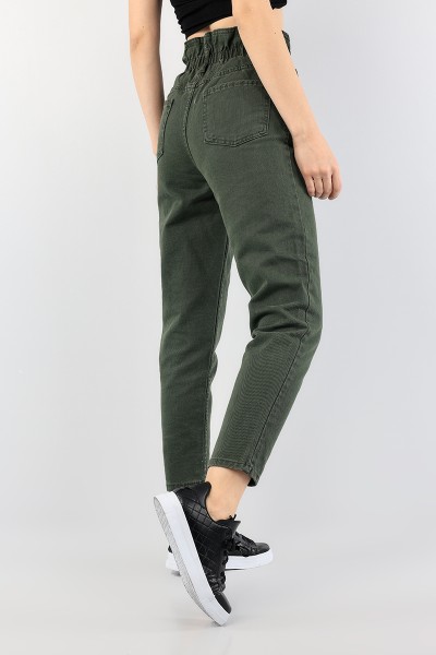 Haki Beli Lastikli Mom Bayan Kot Pantolon 88600