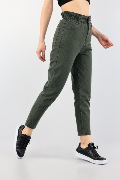 Haki Beli Lastikli Mom Bayan Kot Pantolon 88600