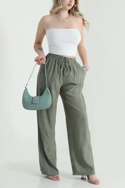 Haki Beli Lastikli Palazzo Kadın Pantolon 463874