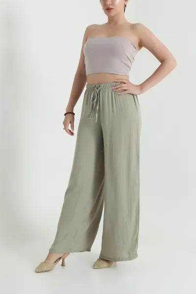 Haki Beli Lastikli Palazzo Yeni Sezon Kadın Pantolon 467784