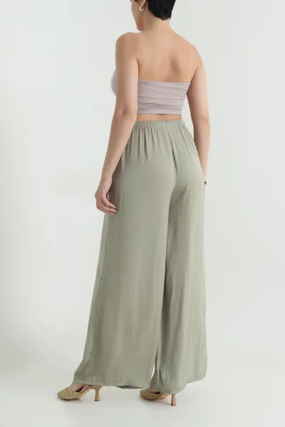 Haki Beli Lastikli Palazzo Yeni Sezon Kadın Pantolon 467784