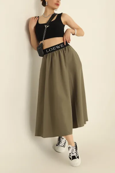 Haki Beli Lastikli Paraşüt Etek 279775
