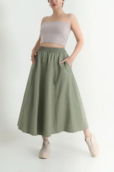 Haki Beli Lastikli Paraşüt Kadın Mevlana Etek 467916