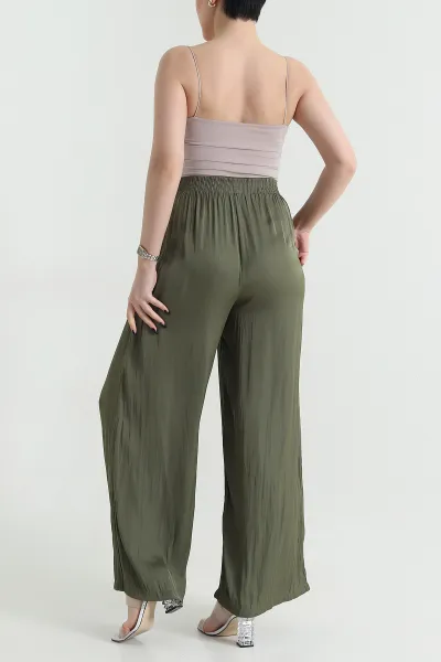 Haki Beli Lastikli Saten Kadın Pantolon 451258