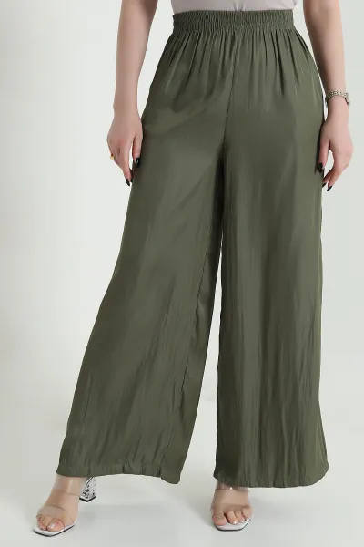 Haki Beli Lastikli Saten Kadın Pantolon 451258