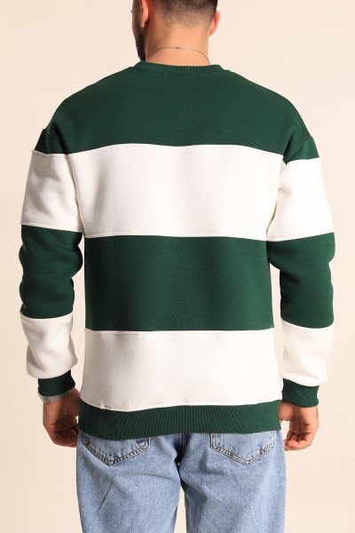 Haki Beyaz Oversize Üç İp Şardonlu Kabartma Yazılı Erkek Sweatshirt 225866