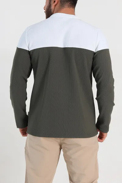 Haki Beyaz Regular Fit Kabartma Baskılı Erkek Sweatshirt 305866
