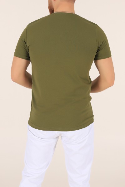 Haki Düz Kesim Basic Erkek Tişört 169572